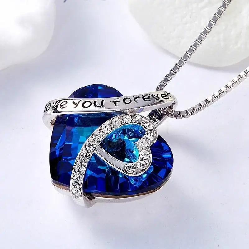 Blue Crystal Everlasting Heart Pendant Necklace
