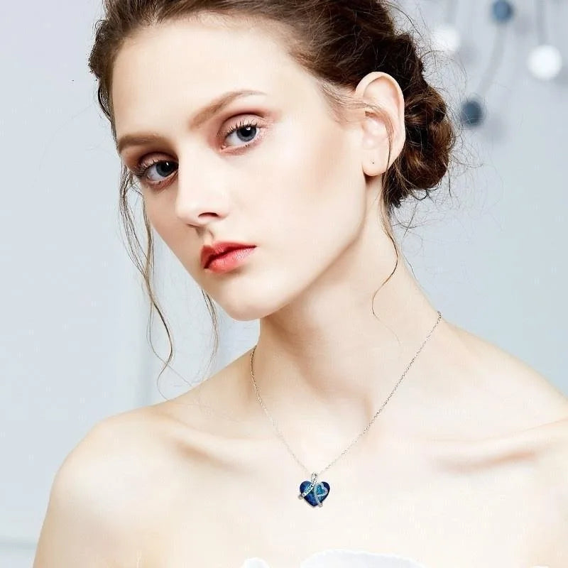 Blue Crystal Everlasting Heart Pendant Necklace