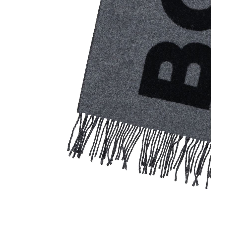Hugo Boss Gray Wool Scarf