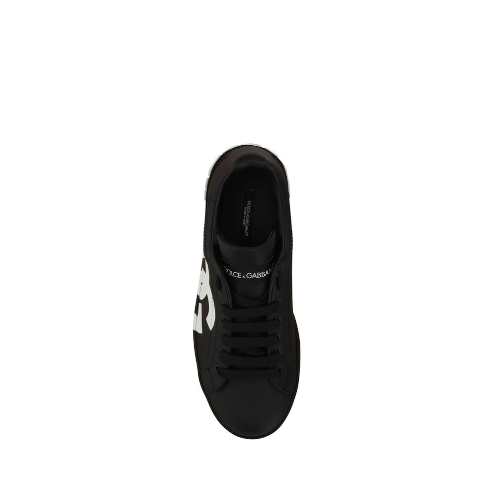 Dolce & Gabbana Black Calf Leather Bos Taurus Sneakers