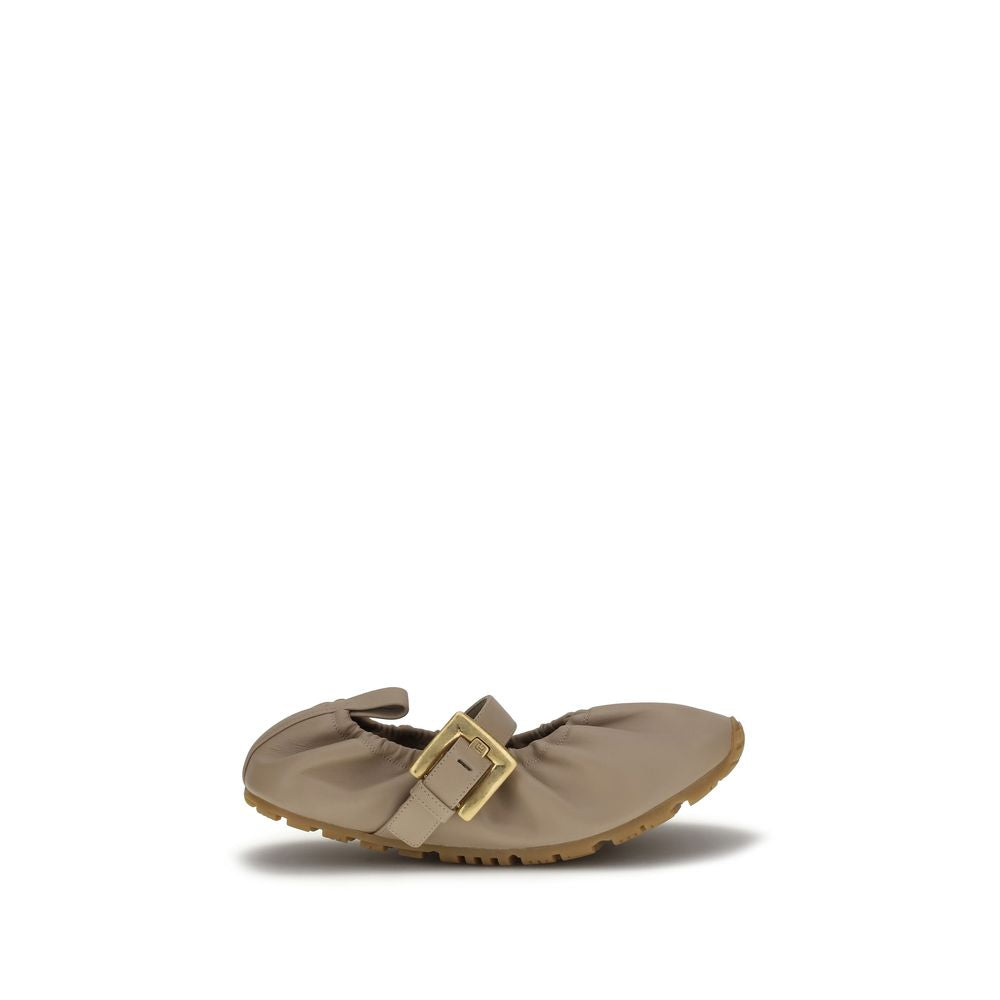Balmain Beige Lamb Ovis Aries Ballet Flats