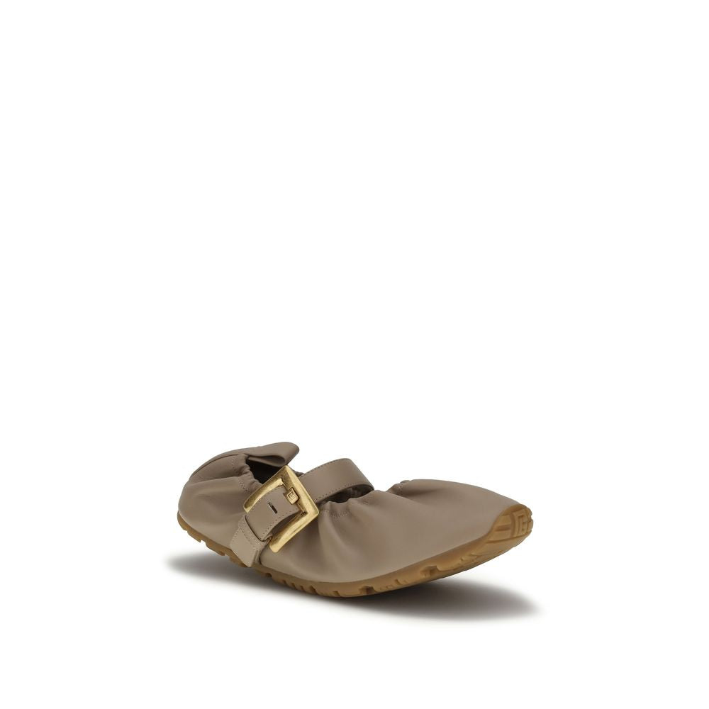 Balmain Beige Lamb Ovis Aries Ballet Flats