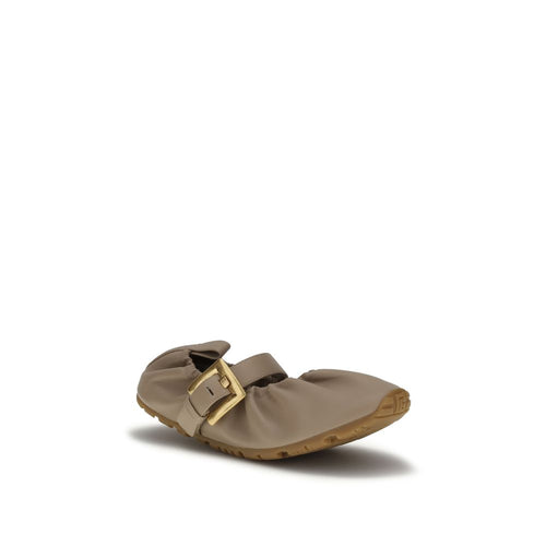 Beige Lamb Ovis Aries Ballet Flats