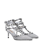 Valentino Garavani Gray Leather Stiletto Heel Sandals