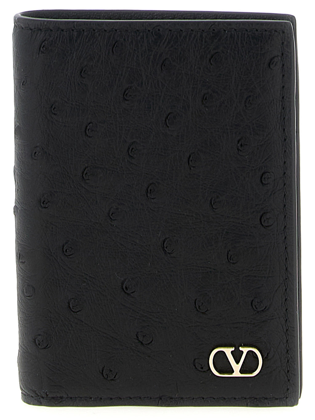 Valentino Garavani Black Ostrich Skin Cardholder