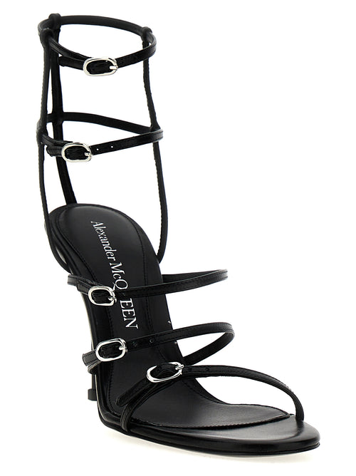 Alexander McQueen Black Lambskin Stiletto Heel Sandals