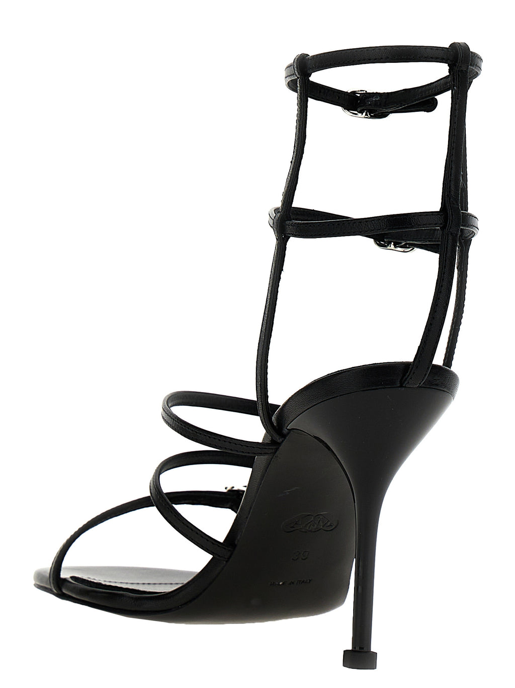 Alexander McQueen Black Lambskin Stiletto Heel Sandals
