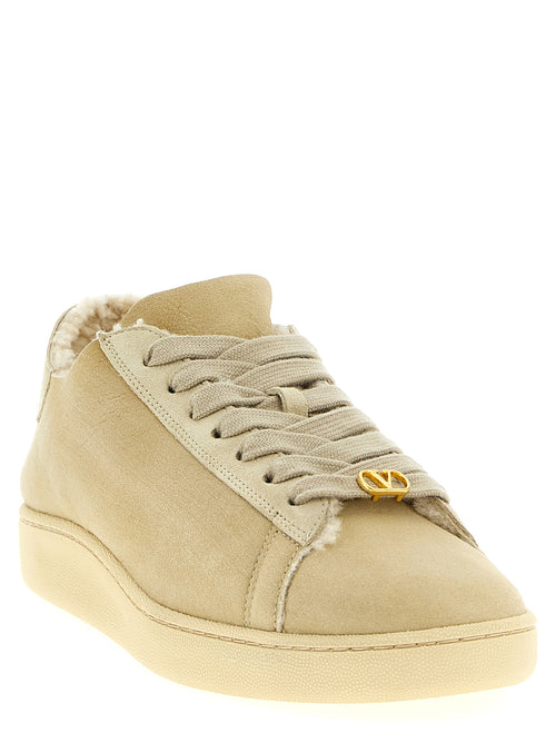 Beige Goatskin Low Top Sneakers