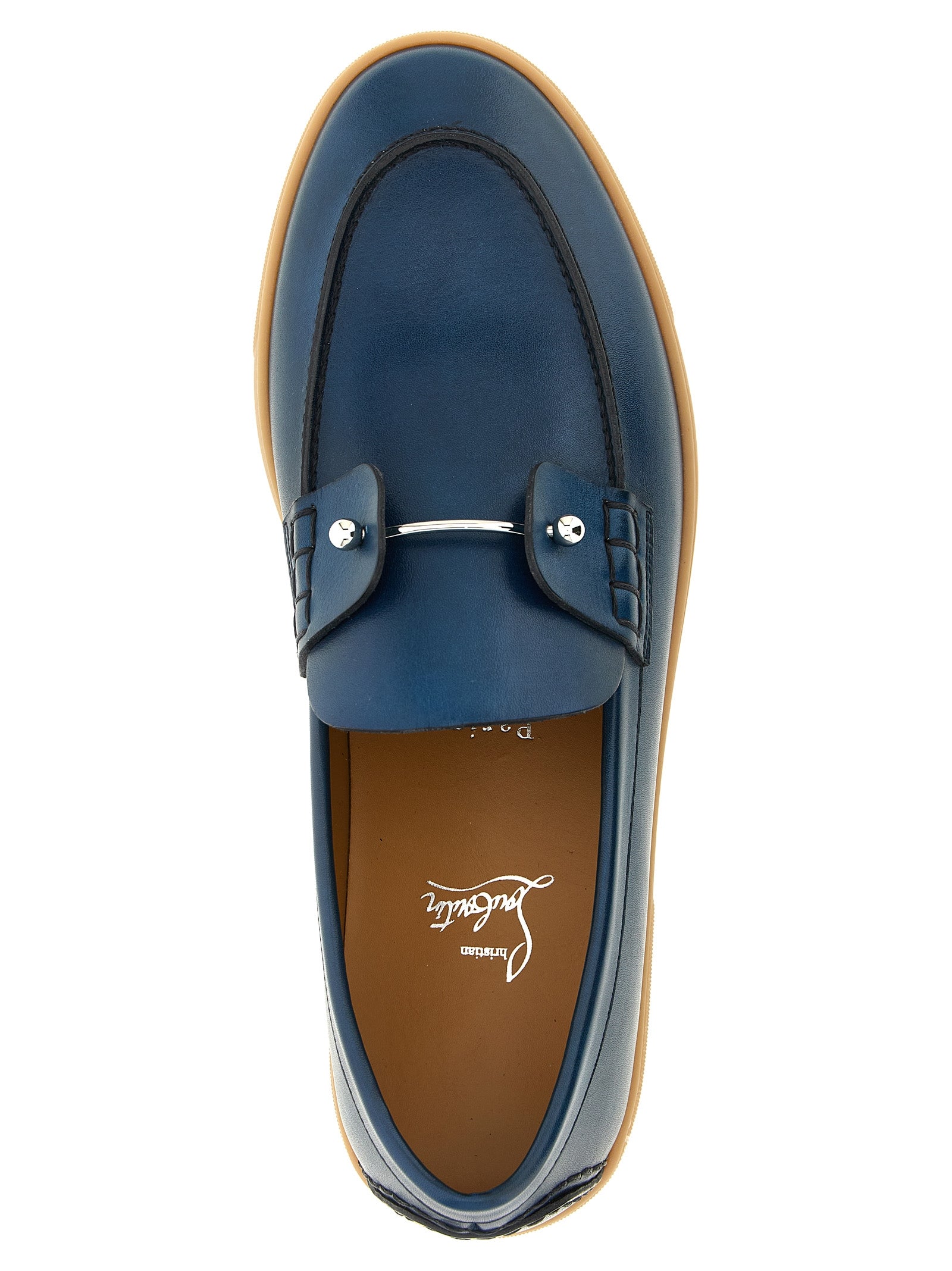 Christian Louboutin Blue Calfskin Slip-On Loafers