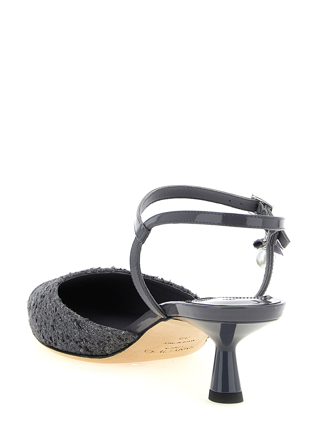 Jimmy Choo Gray Tencel Mid Heel Pumps