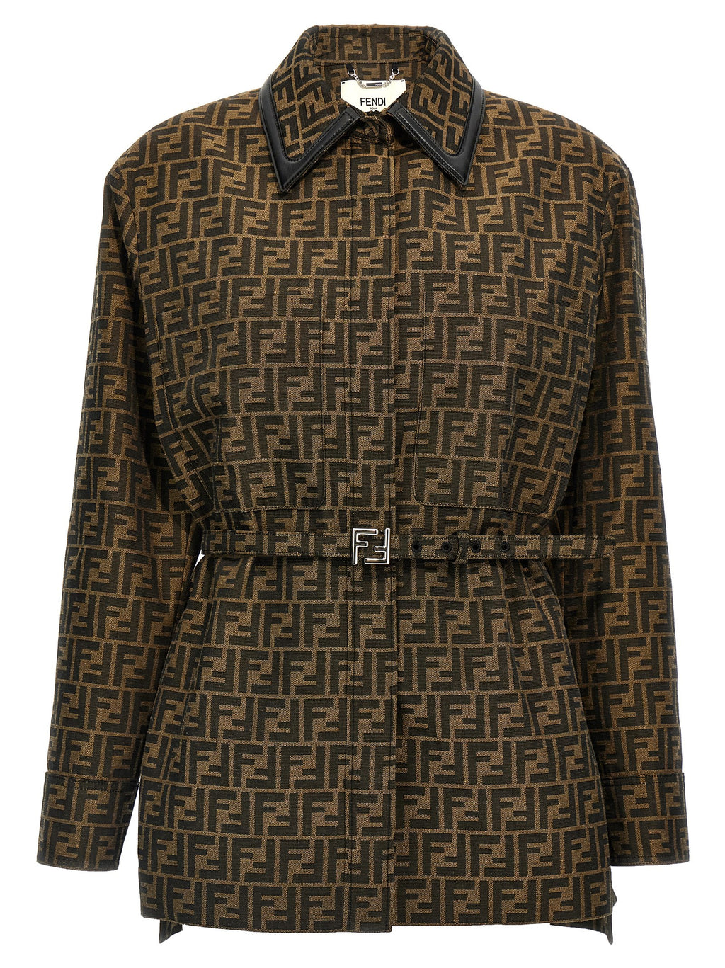 Fendi Brown Polyester Leather Jacket