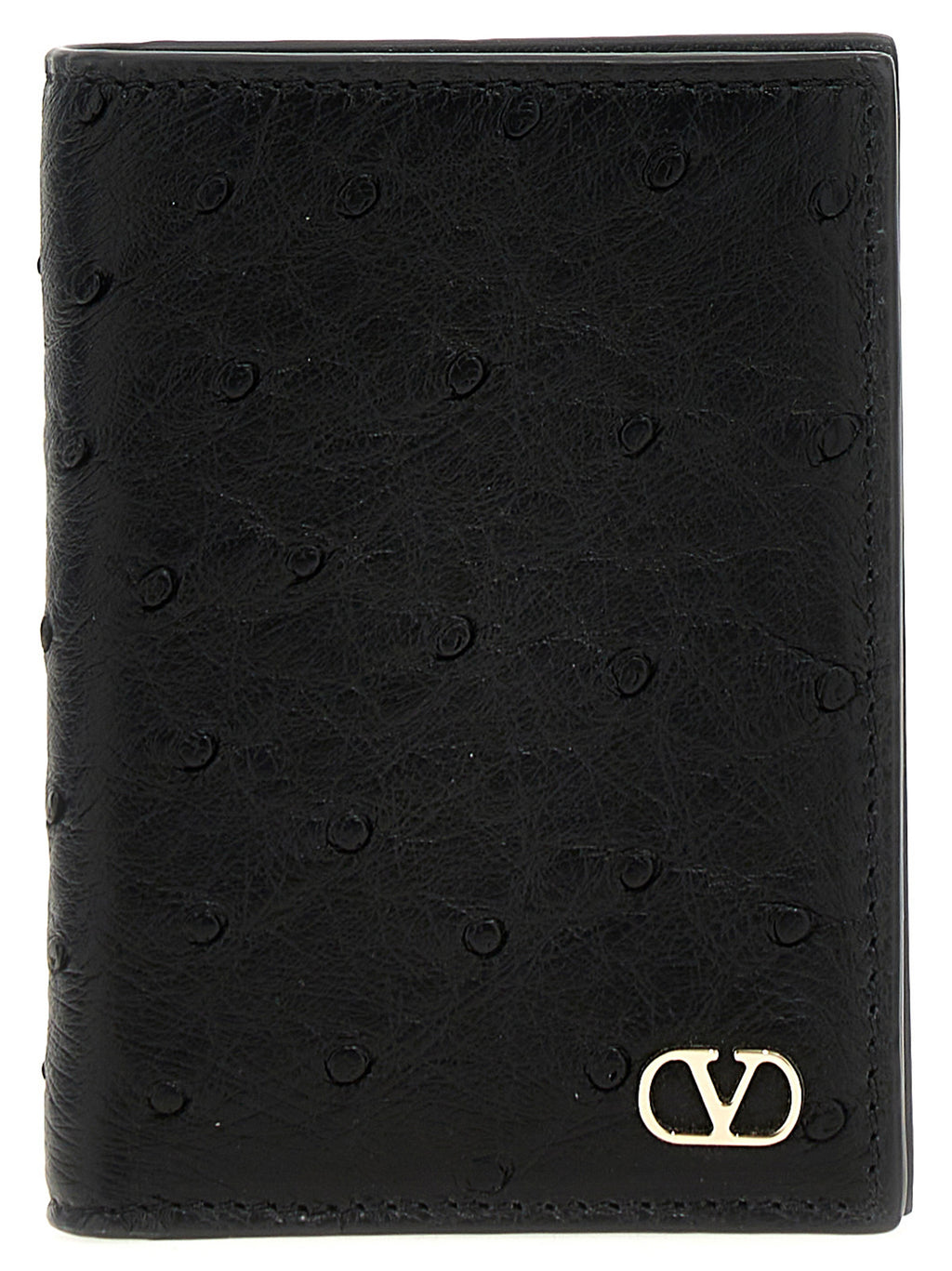 Valentino Garavani Black Ostrich Skin Cardholder