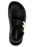 Alexander McQueen Black Calf Leather Bos Taurus Flat Sandals