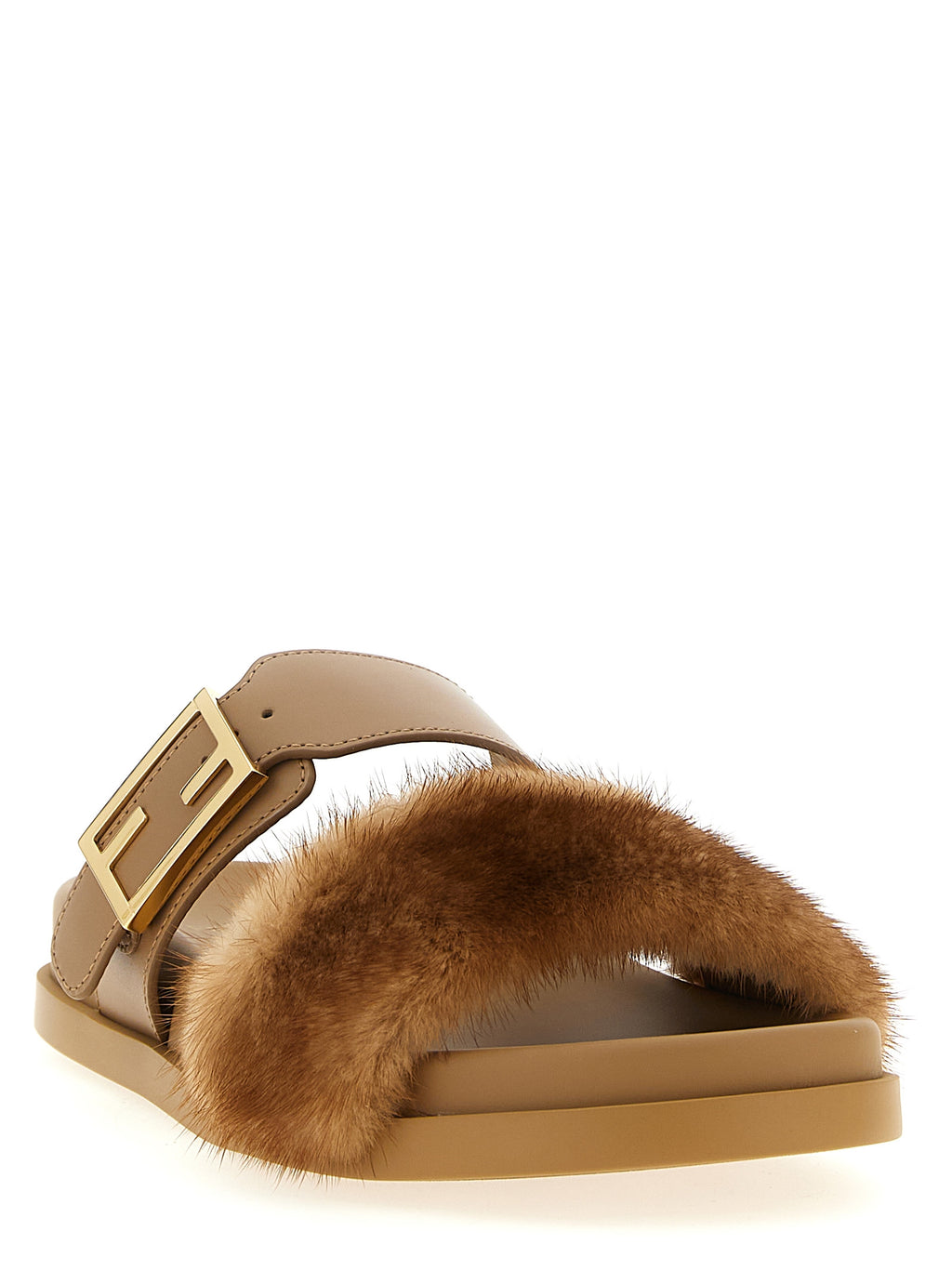 Fendi Brown Leather Slides