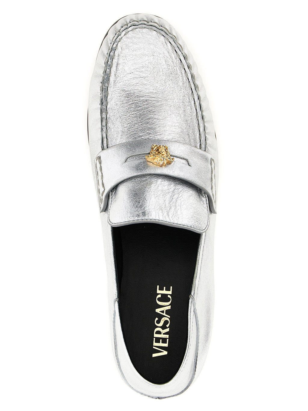 Versace Silver Lamb Leather Slip-On Loafers