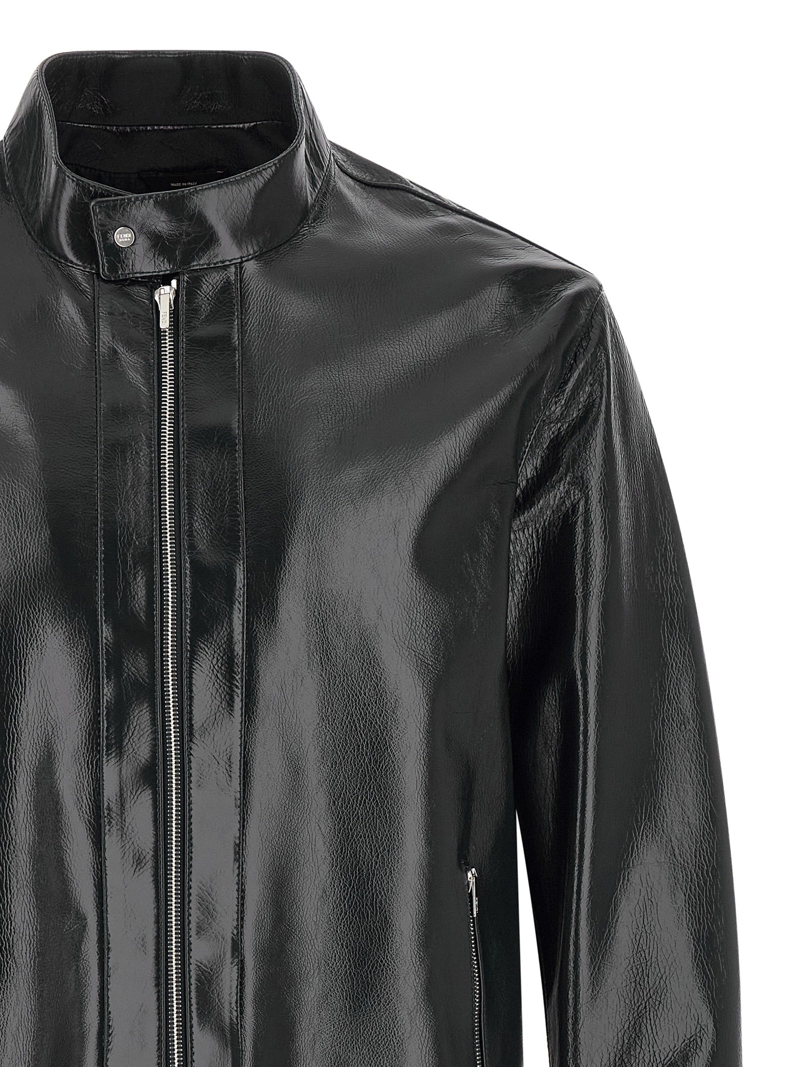 Fendi Blue Lamb Leather Leather Jacket