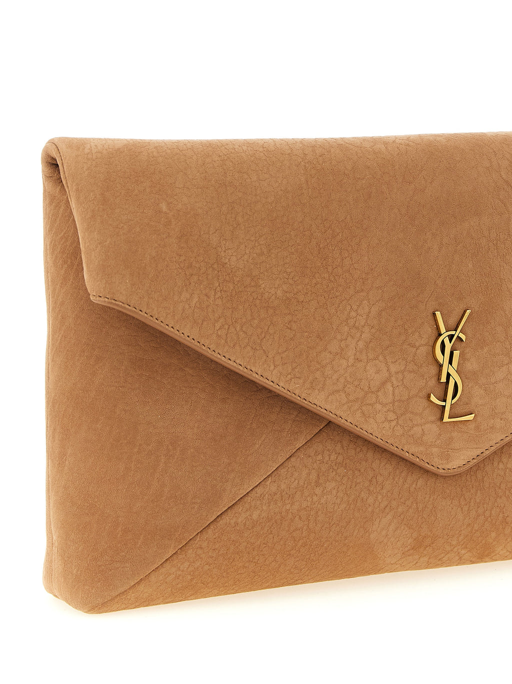 Saint Laurent Brown Lamb Leather Clutch Bag