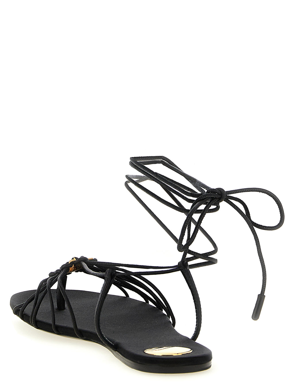 Saint Laurent Black Lamb Leather Flat Sandals
