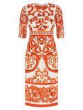 Dolce & Gabbana Orange Silk Midi Dress