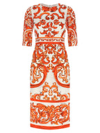 Dolce & Gabbana Orange Silk Midi Dress