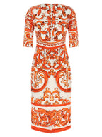 Dolce & Gabbana Orange Silk Midi Dress