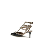 Valentino Garavani Black Calf Leather Bos Taurus Mid Heel Pumps