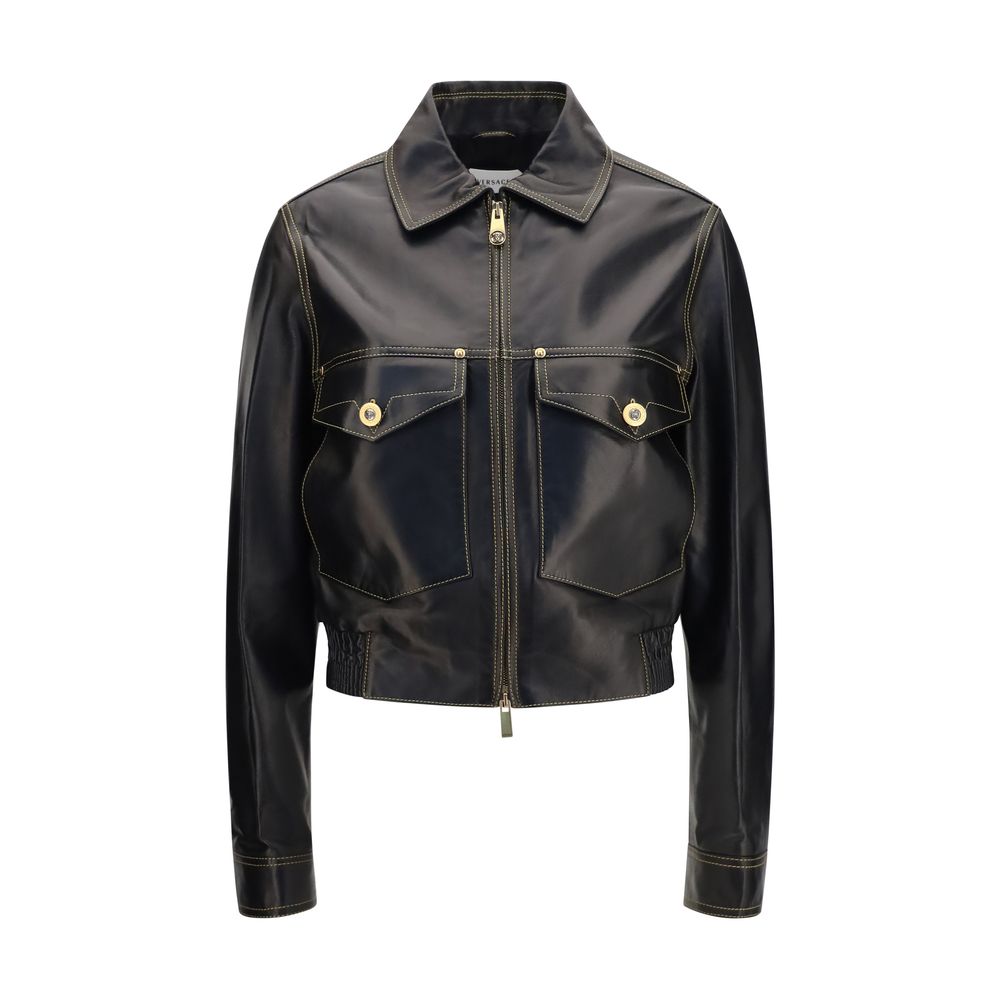 Versace Black Lamb Ovis Aries Full-Length Jacket