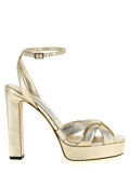 Jimmy Choo Gold Tencel Stiletto Heel Sandals