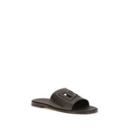 Dolce & Gabbana Brown Calf Leather Bos Taurus Flat Sandals