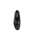 Ferragamo Black Calf Leather Bos Taurus Slip-On Loafers