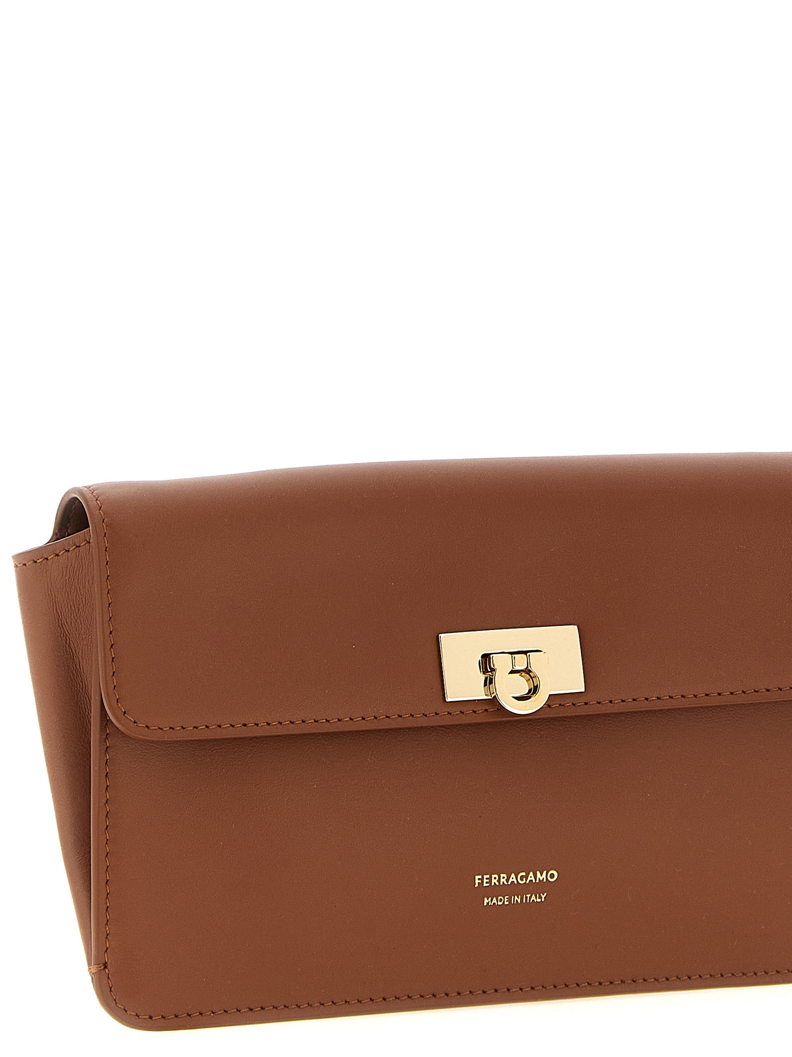 Ferragamo Brown Calfskin Clutch Bag