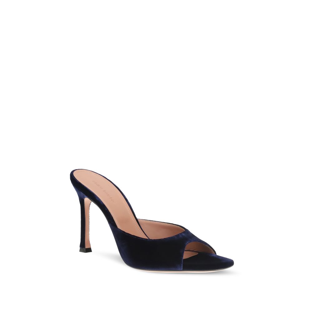 Amina Muaddi Blue Velvet Stiletto Heel Sandals