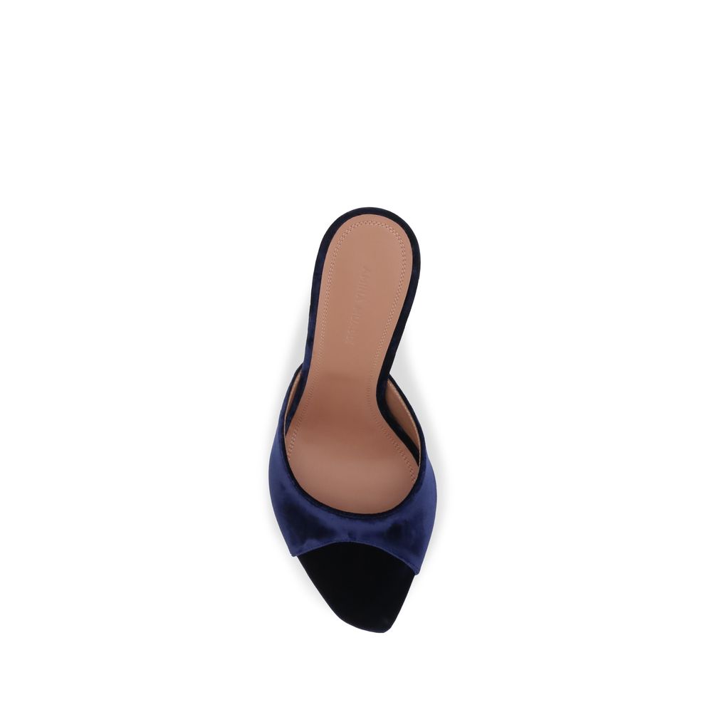 Amina Muaddi Blue Velvet Stiletto Heel Sandals