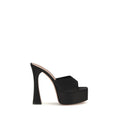 Amina Muaddi Black Calf Leather Bos Taurus Platform Sandals