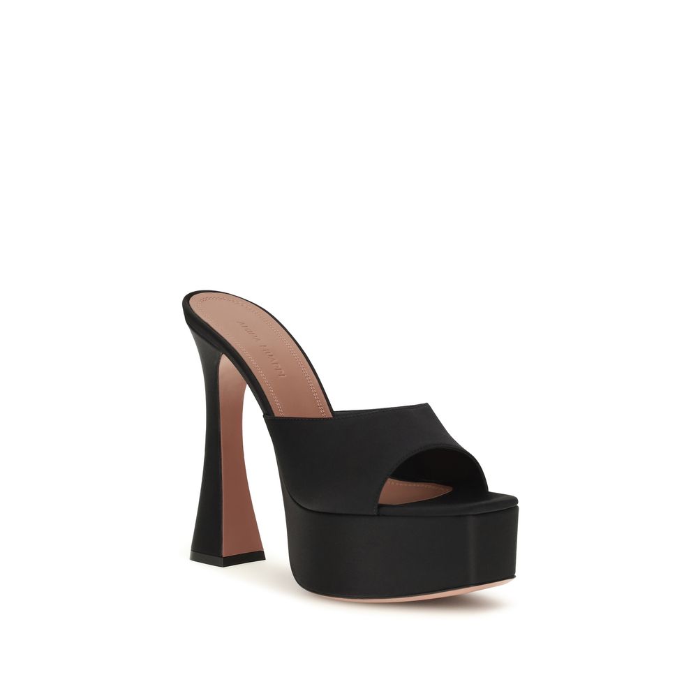 Amina Muaddi Black Calf Leather Bos Taurus Platform Sandals
