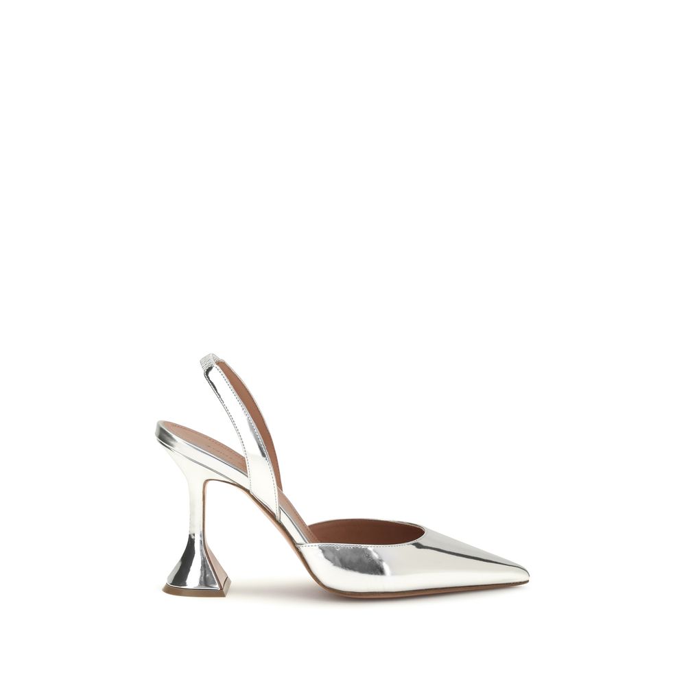Amina Muaddi Silver Calf Leather Bos Taurus High Heel Pumps
