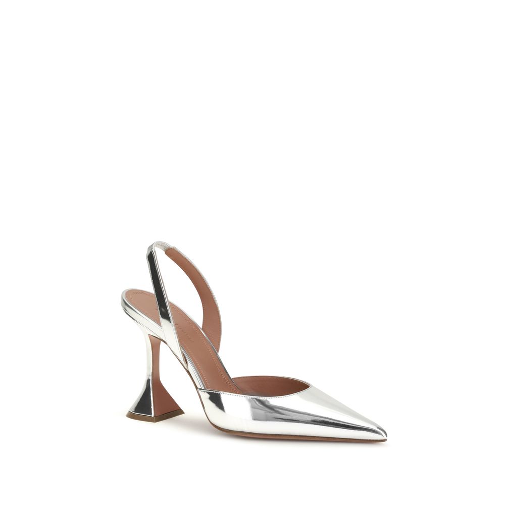 Amina Muaddi Silver Calf Leather Bos Taurus High Heel Pumps