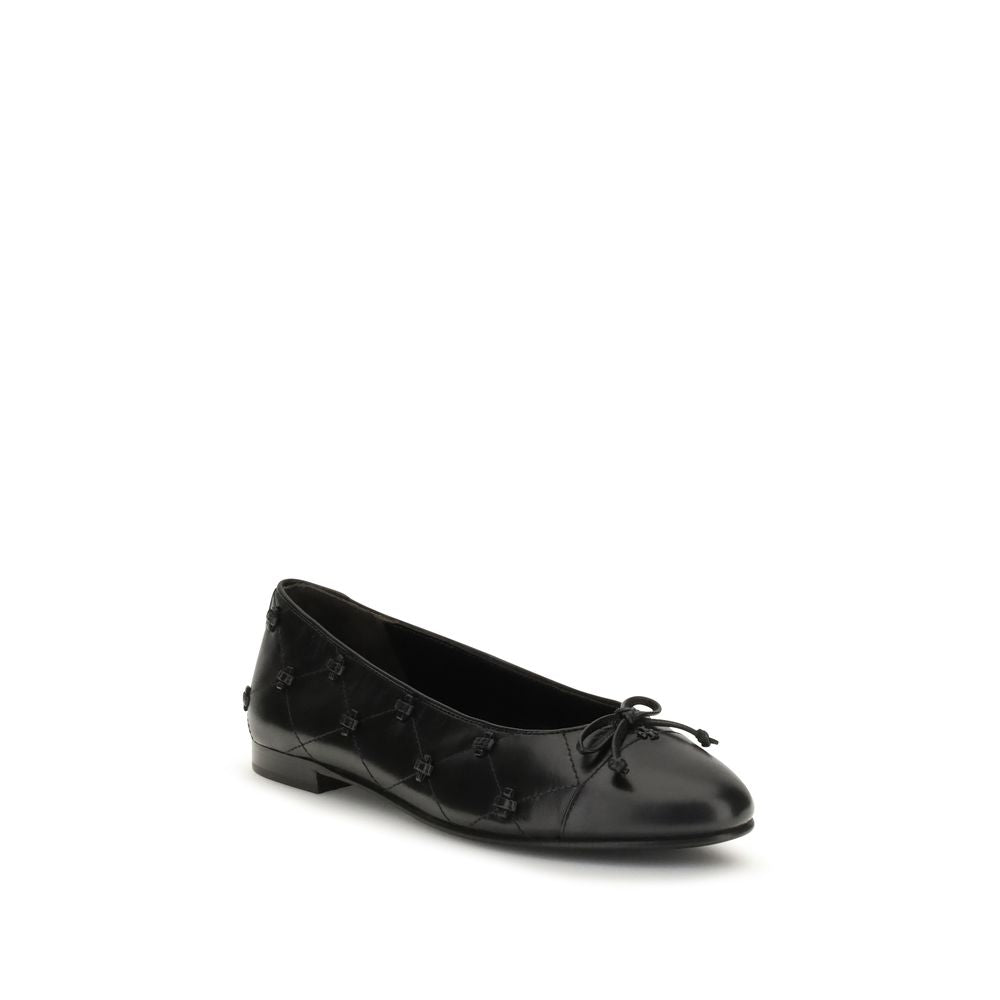 Tory Burch Black Calf Leather Bos Taurus Ballet Flats