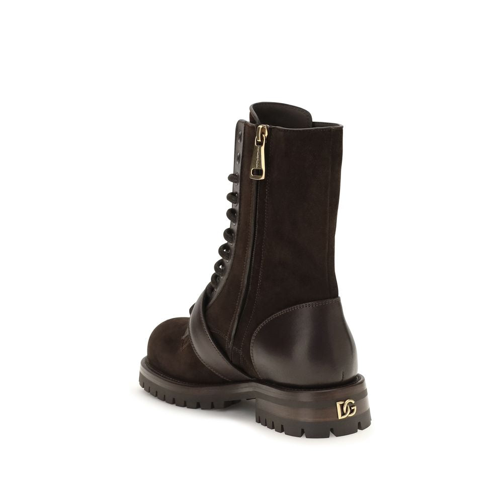 Dolce & Gabbana Black Calf Leather Bos Taurus Lace-Up Boots