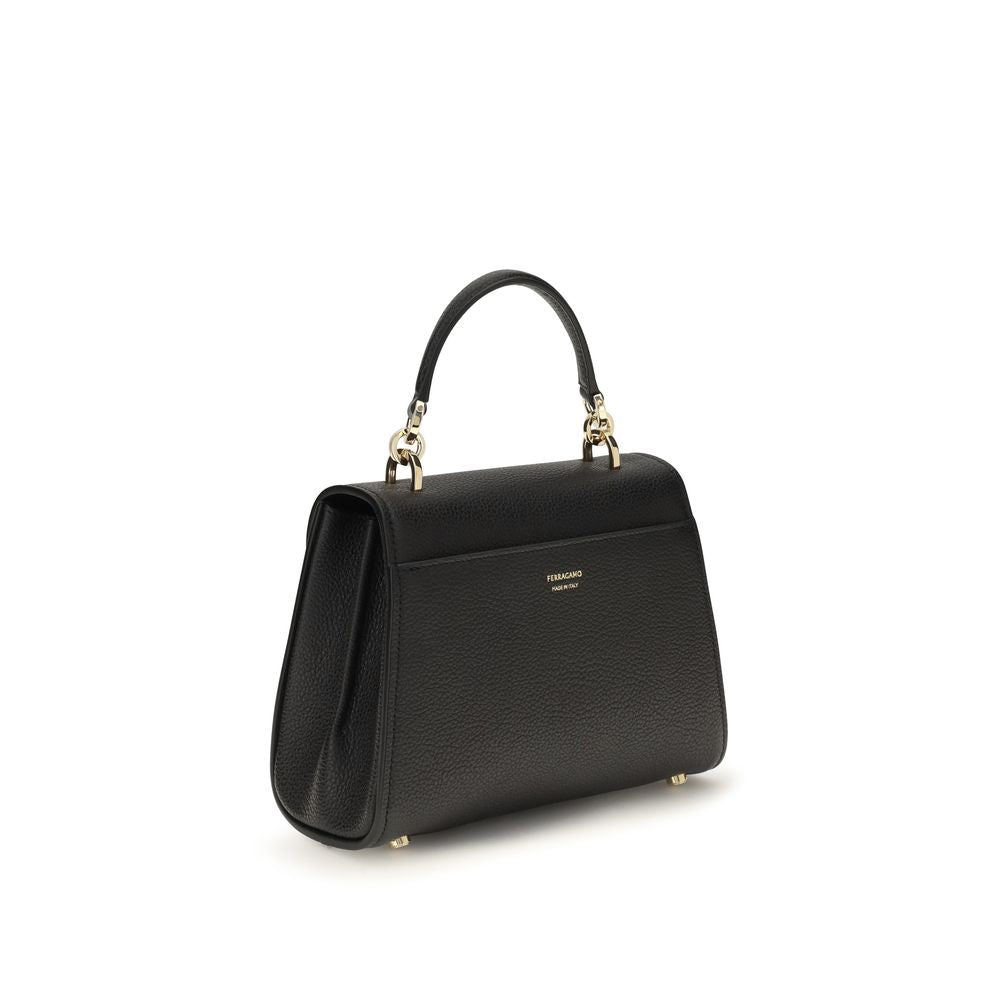 Ferragamo Black Calf Leather Bos Taurus Handbag