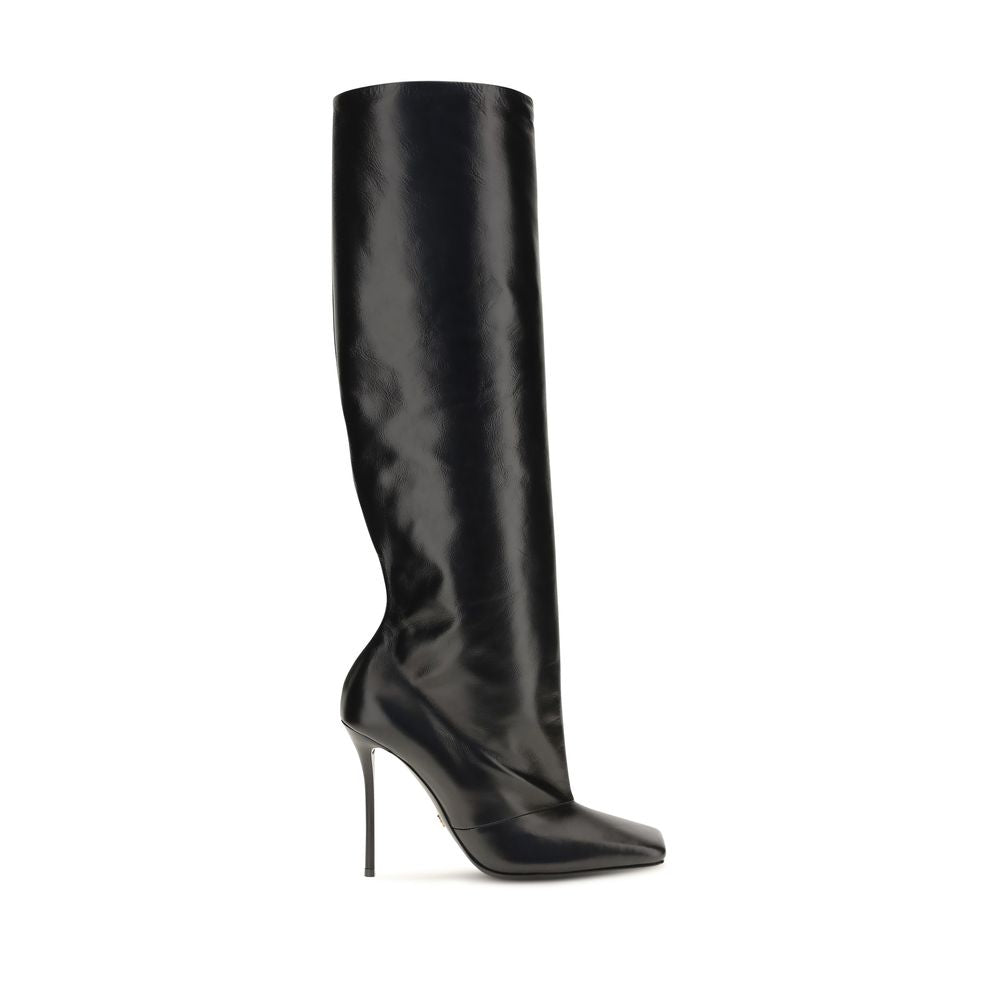 Dolce & Gabbana Black Calf Leather Bos Taurus High Heel Boots