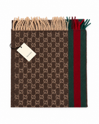 Gucci Monogram Brown Cashmere & Wool Scarf with Green & Red Web Stripe