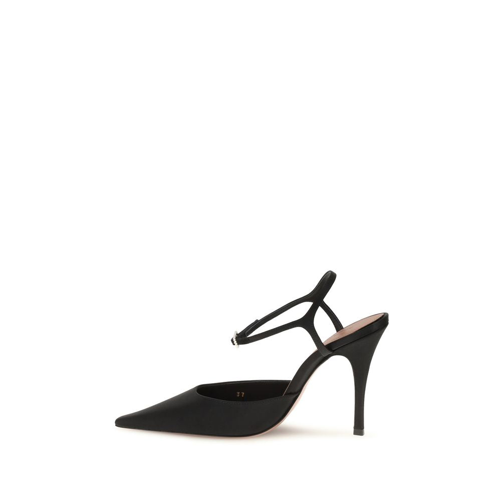 Amina Muaddi Black Satin High Heel Pumps
