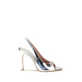 Amina Muaddi Silver Calf Leather Bos Taurus Sandals