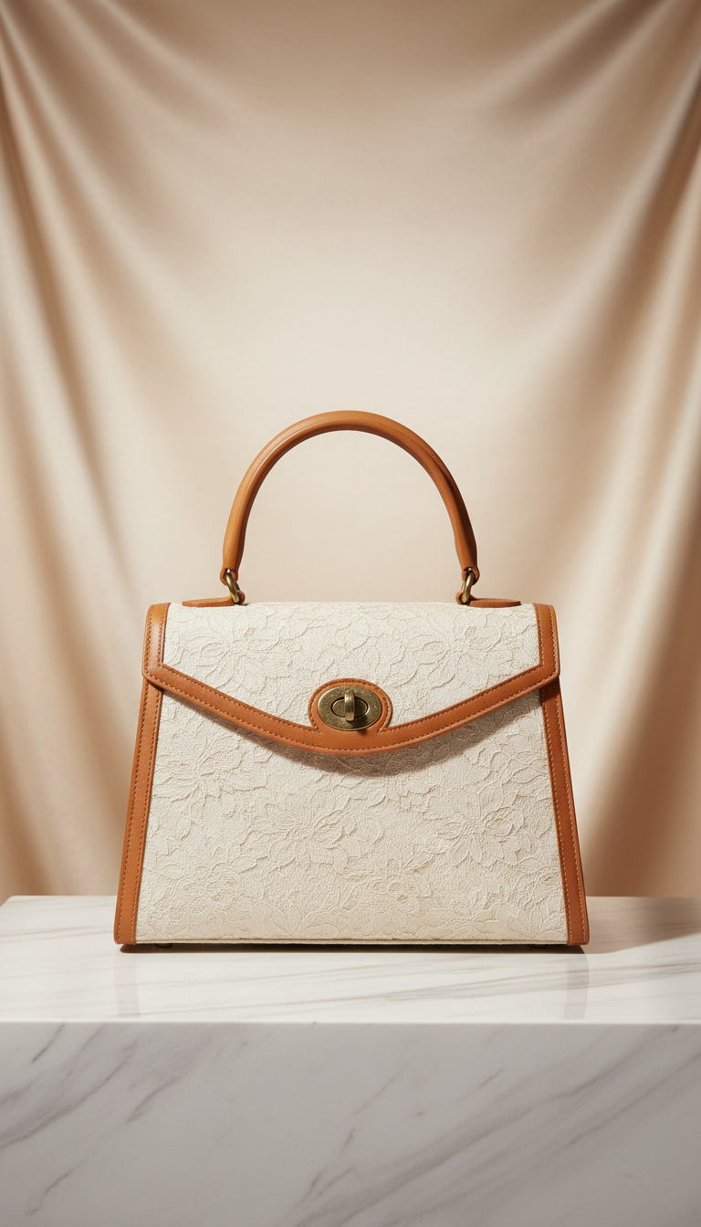 Ivory lace top-handle satchel