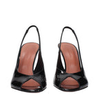 Amina Muaddi Black Leather Stiletto Heel Sandals