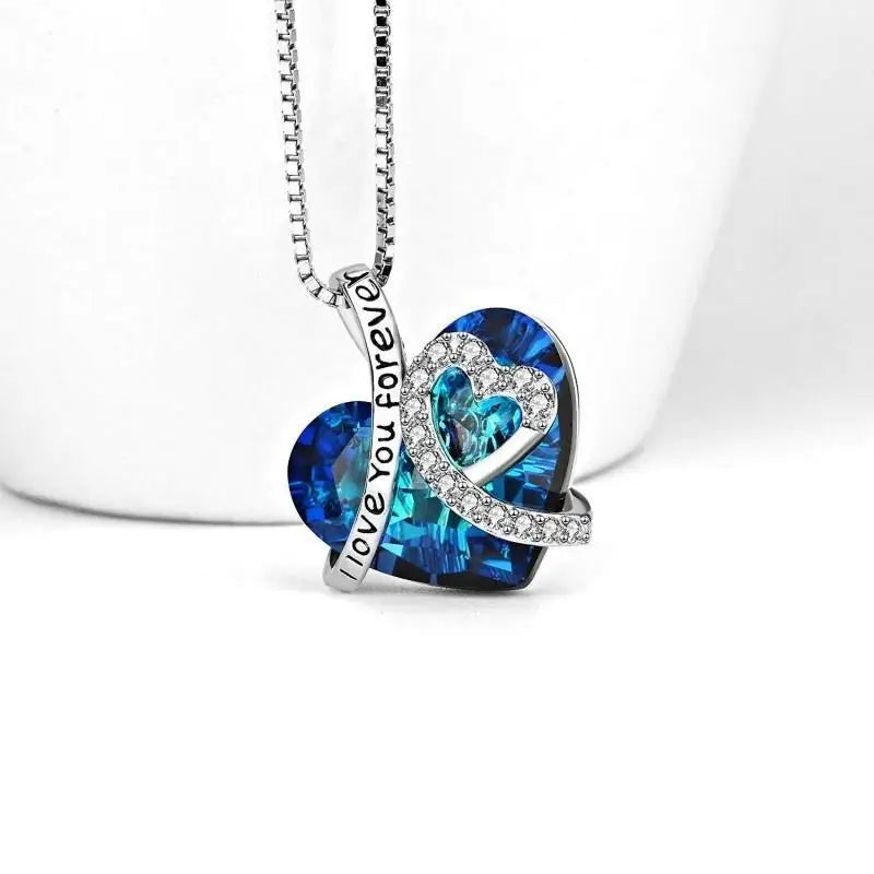Blue Crystal Everlasting Heart Pendant Necklace