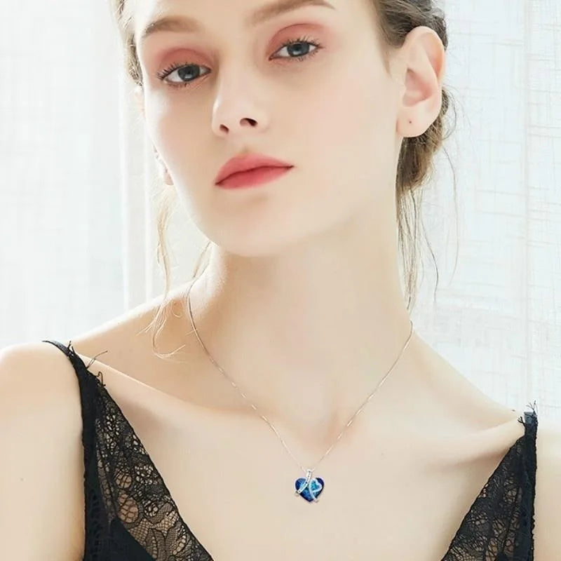 Blue Crystal Everlasting Heart Pendant Necklace